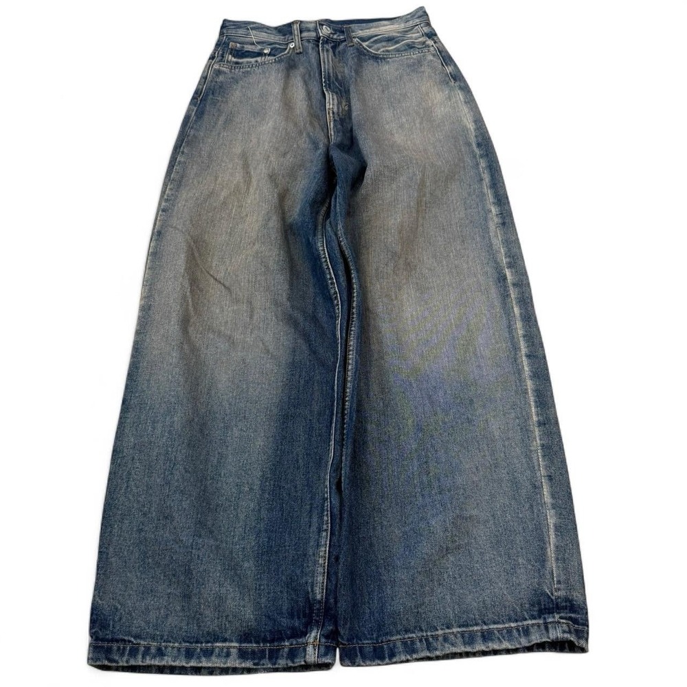 H&M Super Baggy Wide Leg Faded Blue Wash Jeans Adult Size 28x32 Grunge Goth Y2K
